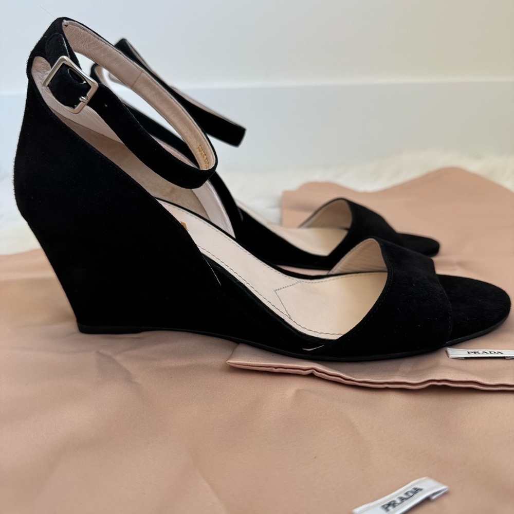 Brand new prada suede wedge black kitten heel sandals 38.5 - Picture 10 of 14